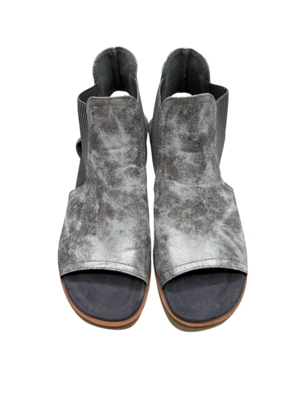Distressed Metallic Silver Open Toe Platform Sandals Cutout Ankle Booties